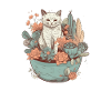 Cat drawn in flower pot