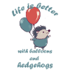Petit hérisson avec ballons et lettrage