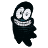 Funny smiling ghost in black