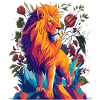 Majestic lion with flowers