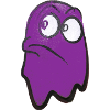 Funny fierce-looking ghost in purple