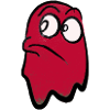 Funny grim-looking ghost in red