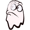 Funny smiling ghost in white