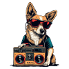 Dog with boombox and sunglasses