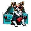 Dog with big boombox and sunglasses