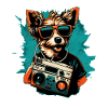 Dog with boombox and sunglasses