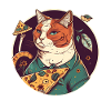 cat with slices of pizza