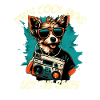 dog with boombox and lettering