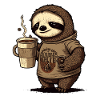 tired sloth with huge coffee mug
