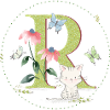 Initial letter R with cat