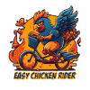 Chicken on bicycle with lettering