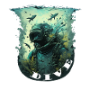 Underwater diver with lettering