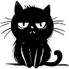 annoyed black cat - cute drawing