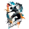 Parkour runners with lettering