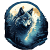 Mystical wolf at night