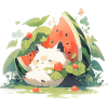 Mignon Kawaii Chat Pastèque Nourriture