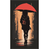 Frau mit Regenschirm bei Nacht