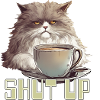 Mürrische Kaffeekatze, halt die Klappe!
