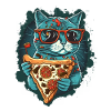 Chat avec des tranches de pizza