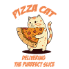 Cat carries pizza slice