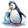 Penguin collecting garbage