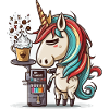 Einhorn bei der Kaffeezubereitung