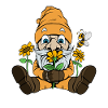 Garden gnome with sunflower garden