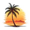 Beau palmier sur la plage avec coucher de soleil