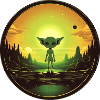 green alien at sunset