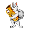 Cartoon wolf plays euphonium
