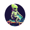 Alien sur skateboard avec lettrage