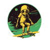Alien auf Skateboard