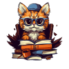 Cat with lots of books