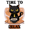 Entspannte Katze mit Teetasse