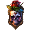 Skull and crossbones with rose