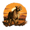 Running cheetah in sunset