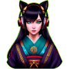 Modern geisha with headphones