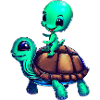 Alien rides a turtle