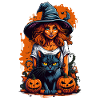 Halloween Witch Black Cat