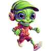 Jogger extraterrestre vert avec écouteurs
