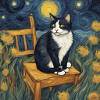 Black and White Cat in Van Gogh's Starry Night
