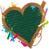 Heart-shaped blackboard with back-to-school supplies