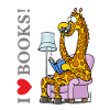 The giraffe loves books