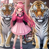 Girl with two anime tigers