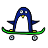 Penguin rides skateboard