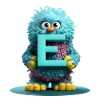 Flauschiges Monster mit dem Buchstaben E