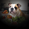 Bulldogge mit Gemüse