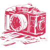 Vintage analog camera, magenta