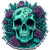 Crâne avec des fleurs violettes