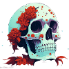 Skull with red flowers